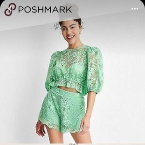 Future Collective Womens Gabriella Karefa-Johnson Green Lace Shorts XL Pull On